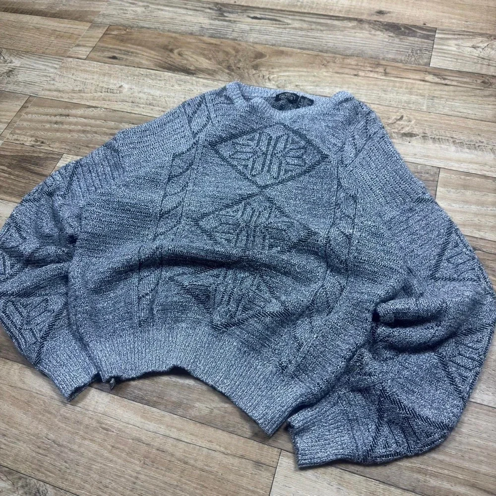 Vintage 90s Kenny Rogers Collection Wool Blend Textured Knit Sweater Gray L